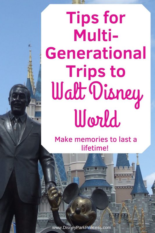 Family trips to Disney create magical memories that will be talked baout for years to come. Learn our favorite tips for making the most of a multi-generational trip with everyone from kids to grand-parents! #disneyworld #waltdisneyworld #familytravel #grandparents #multi-generationaltravel 