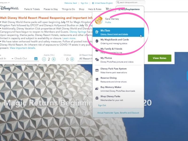 Park Pass My Disney Experience Plans